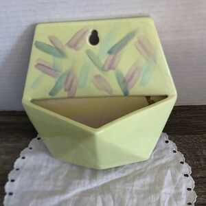 Mint Green Ceramic Wall Pocket with Pastel Brushstroke Accent